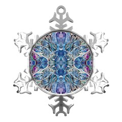 Blue Pour Blend  Metal Small Snowflake Ornament by kaleidomarblingart