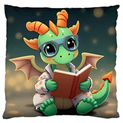 Baby Dragon Reading A Book Large Cushion Case (one Side)