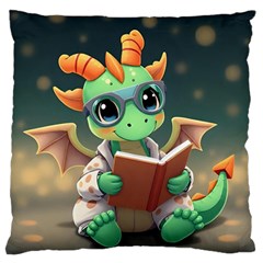 Baby Dragon Reading A Book Standard Premium Plush Fleece Cushion Case (one Side)