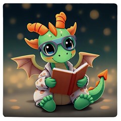 Baby Dragon Reading A Book Uv Print Square Tile Coaster  by AIDreaming