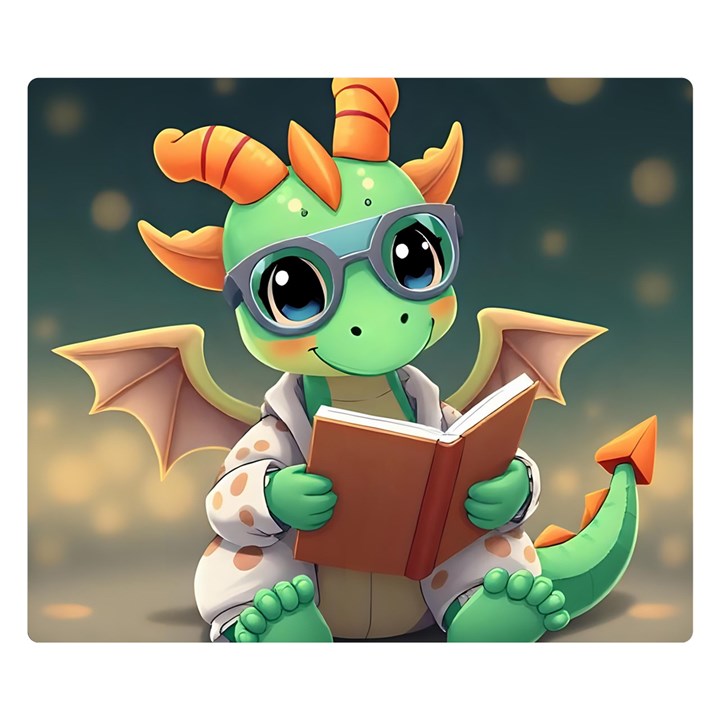 Baby dragon reading a book Premium Plush Fleece Blanket (Small)