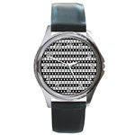 Black And White Circles Pattern Round Metal Watch Front