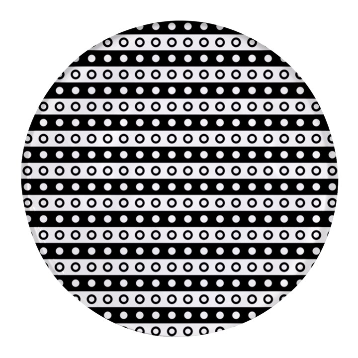 Black And White Circles Pattern Round Glass Fridge Magnet (4 pack)