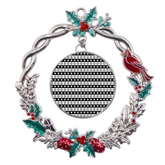 Black And White Circles Pattern Metal X mas Wreath Holly Leaf Ornament