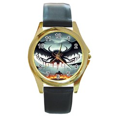 Halloween Goodie Round Gold Metal Watch