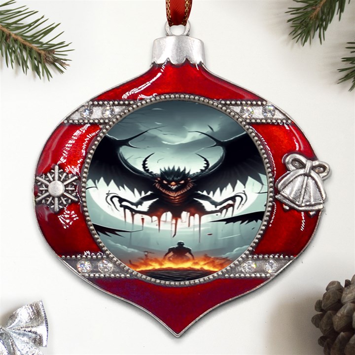 Halloween Goodie Metal Snowflake And Bell Red Ornament