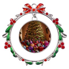 Merry Christmas Metal X mas Wreath Ribbon Ornament by favoritechios