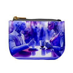 Cyborgs Couple Eating Drinks At Street Coffee (ai) Mini Coin Purse