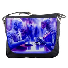 Cyborgs Couple Eating Drinks At Street Coffee (ai) Messenger Bag