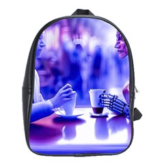 Cyborgs Couple Eating Drinks At Street Coffee (ai) School Bag (xl)