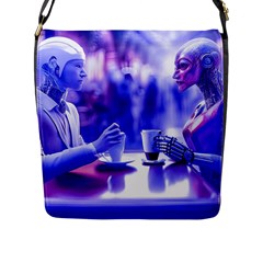 Cyborgs Couple Eating Drinks At Street Coffee (ai) Flap Closure Messenger Bag (l)