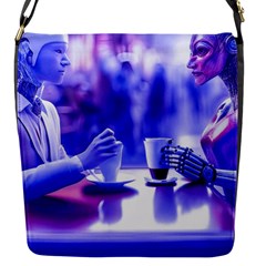 Cyborgs Couple Eating Drinks At Street Coffee (ai) Flap Closure Messenger Bag (s)