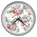 Floral Elements Peony Chinese Rose Wall Clock (Silver) Front