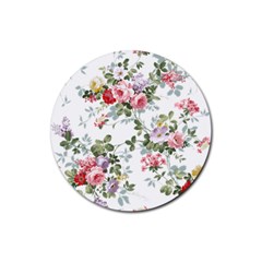 Floral Elements Peony Chinese Rose Rubber Round Coaster (4 Pack)