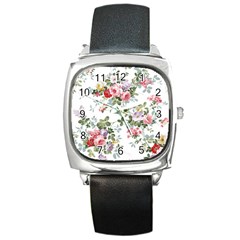 Floral Elements Peony Chinese Rose Square Metal Watch