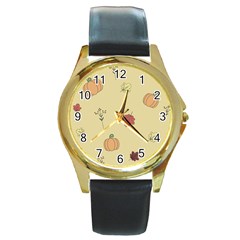 Halloween Fall Pattern Round Gold Metal Watch