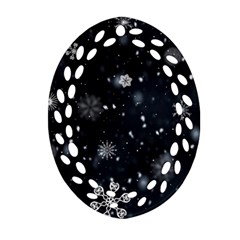 Snowflakes Snow Snowfall Snowing Oval Filigree Ornament (two Sides)