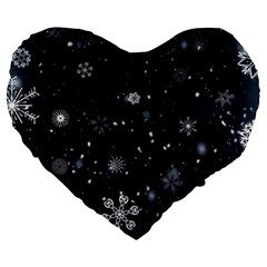 Snowflakes Snow Snowfall Snowing Large 19  Premium Flano Heart Shape Cushions