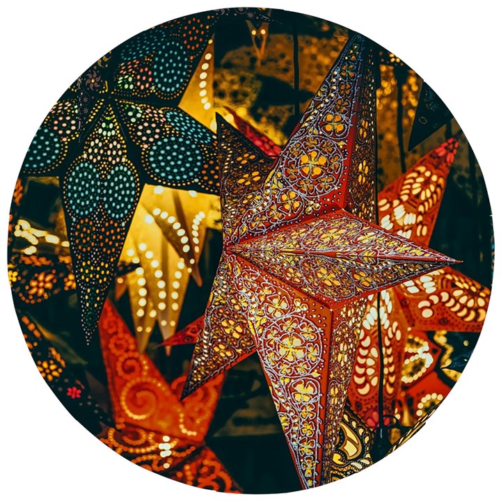 Stars Lanterns Lighting Wooden Puzzle Round