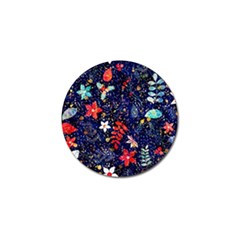 Festive Floral Pattern Christmas Blue Floral Flower Foliage Leaves Pattern Red Snow Winter Golf Ball Marker (4 Pack) by Maspions