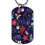 Festive Floral Pattern Christmas Blue Floral Flower Foliage Leaves Pattern Red Snow Winter Dog Tag (Two Sides) Front