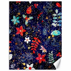 Festive Floral Pattern Christmas Blue Floral Flower Foliage Leaves Pattern Red Snow Winter Canvas 18  X 24 