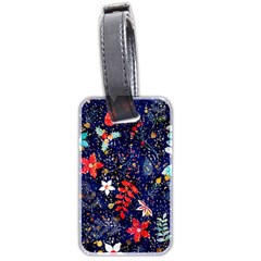 Festive Floral Pattern Christmas Blue Floral Flower Foliage Leaves Pattern Red Snow Winter Luggage Tag (two Sides)