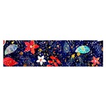 Festive Floral Pattern Christmas Blue Floral Flower Foliage Leaves Pattern Red Snow Winter Oblong Satin Scarf (16  x 60 ) Front