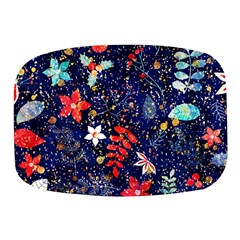 Festive Floral Pattern Christmas Blue Floral Flower Foliage Leaves Pattern Red Snow Winter Mini Square Pill Box