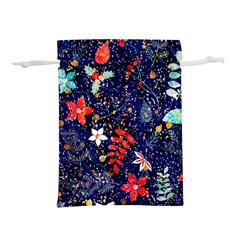 Festive Floral Pattern Christmas Blue Floral Flower Foliage Leaves Pattern Red Snow Winter Lightweight Drawstring Pouch (m) by Maspions