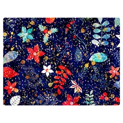 Festive Floral Pattern Christmas Blue Floral Flower Foliage Leaves Pattern Red Snow Winter Premium Plush Fleece Blanket (extra Small)