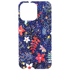 Festive Floral Pattern Christmas Blue Floral Flower Foliage Leaves Pattern Red Snow Winter Iphone 15 Pro Max Black Uv Print Pc Hardshell Case