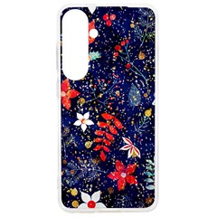 Festive Floral Pattern Christmas Blue Floral Flower Foliage Leaves Pattern Red Snow Winter Samsung Galaxy S24 Ultra 6 9 Inch Tpu Uv Case