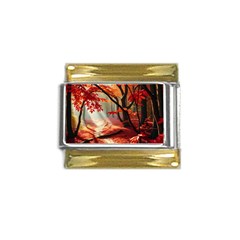 Forest Path Red Nature Gold Trim Italian Charm (9mm)