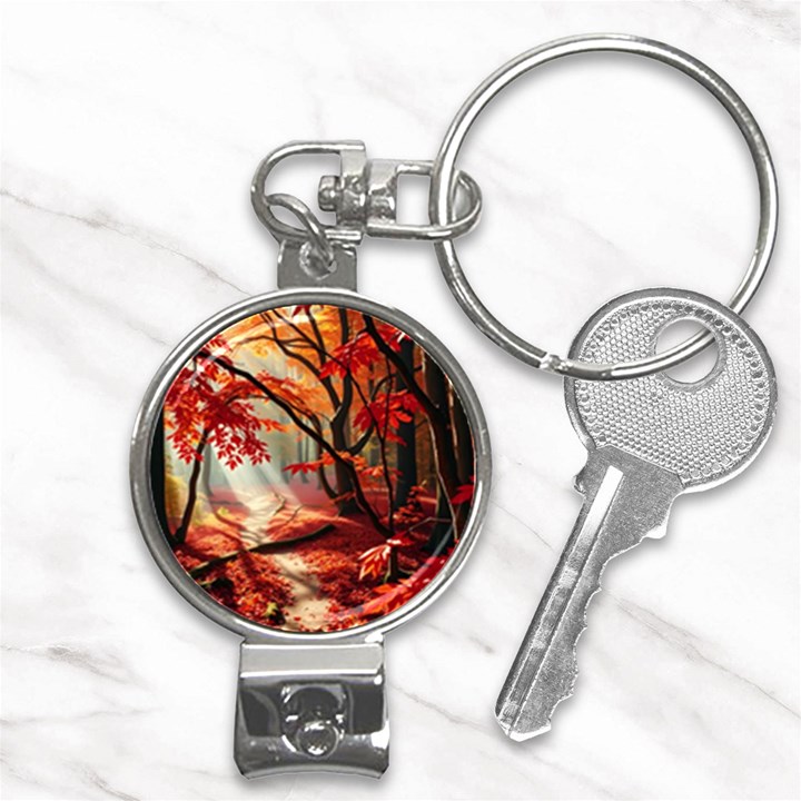 Forest Path Red Nature Nail Clippers Key Chain