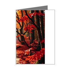 Forest Path Red Nature Mini Greeting Card by Bedest