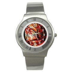 Forest Path Red Nature Stainless Steel Watch