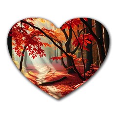 Forest Path Red Nature Heart Mousepad