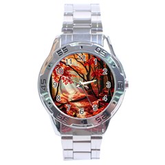 Forest Path Red Nature Stainless Steel Analogue Watch by Bedest