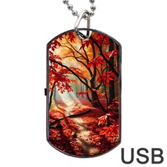 Forest Path Red Nature Dog Tag Usb Flash (two Sides) by Bedest