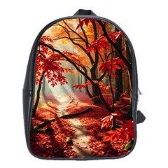 Forest Path Red Nature School Bag (xl) by Bedest