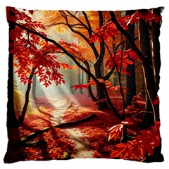 Forest Path Red Nature Standard Premium Plush Fleece Cushion Case (one Side)