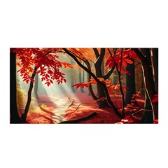 Forest Path Red Nature Satin Wrap 35  X 70 