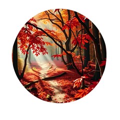 Forest Path Red Nature Mini Round Pill Box