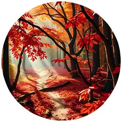 Forest Path Red Nature Wooden Puzzle Round by Bedest