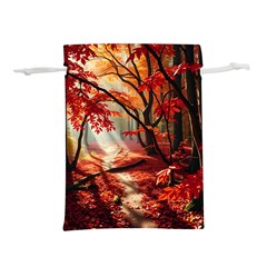 Forest Path Red Nature Lightweight Drawstring Pouch (l) by Bedest