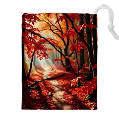 Forest Path Red Nature Drawstring Pouch (4xl) by Bedest