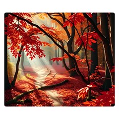 Forest Path Red Nature Premium Plush Fleece Blanket (small) by Bedest