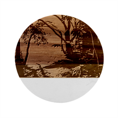 Forest Path Red Nature Marble Wood Coaster (round)