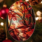 Forest Path Red Nature UV Print Acrylic Ornament Oval Front